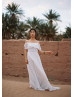 Off Shoulder Ivory Lace Wedding Dress With Court Train